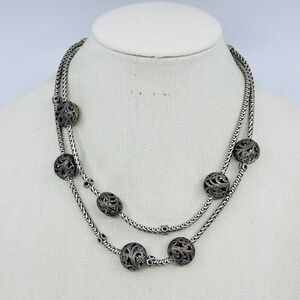 Chicos Necklace Layered Open Filigree Stations Silver Tone Costume Jewelry